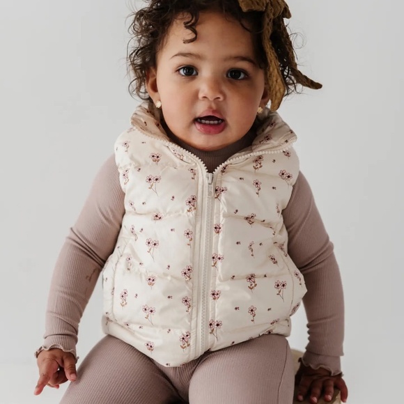 Babysprouts Puffer Vest - Mini Floral in Cream New with Tags